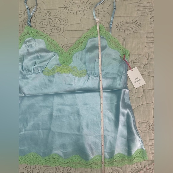 NEW Pearl Lace Two Tone Silk Cami Sz L Dream Blue Green Lace - Picture 5 of 6